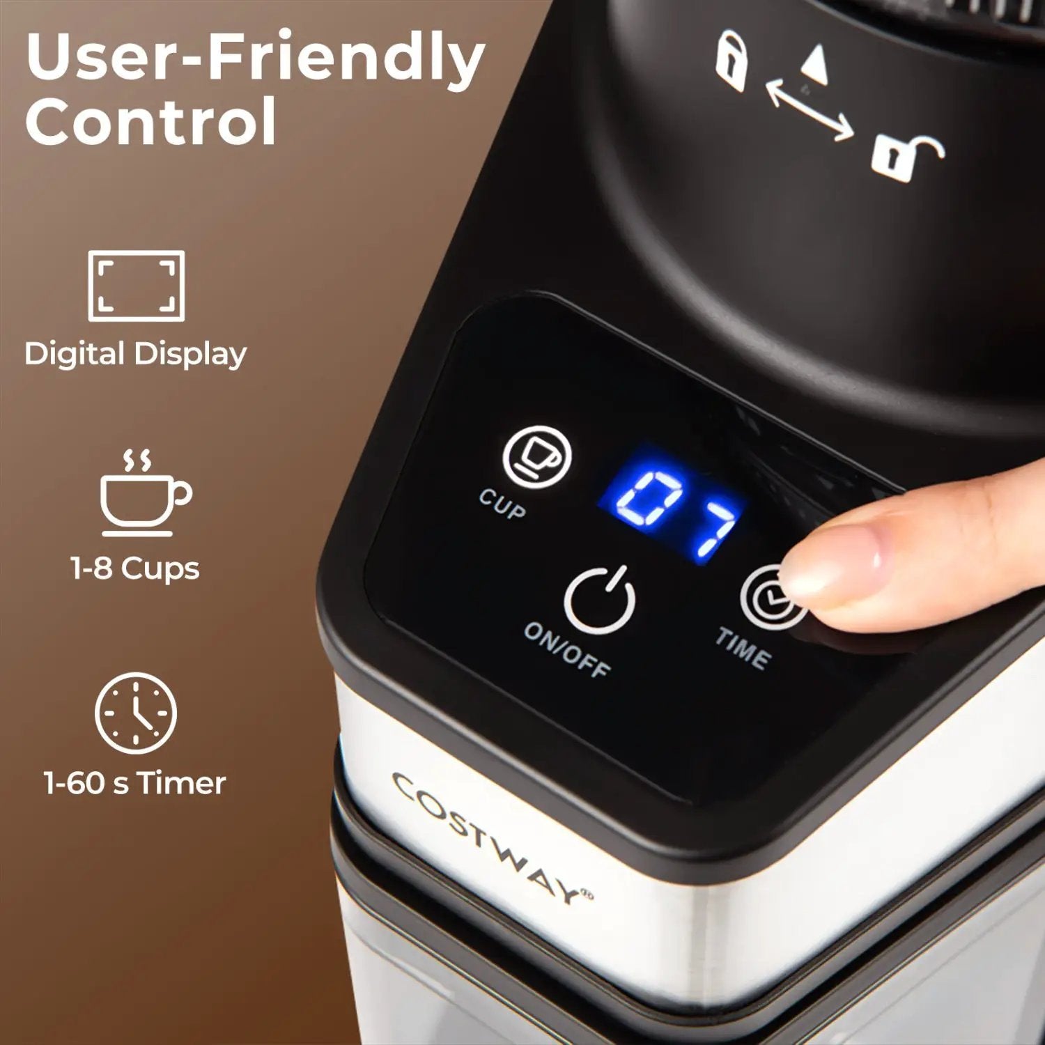 Conical Burr Coffee Grinder with 60 Precise Grinding Settings and Digital Display by DirectDeals