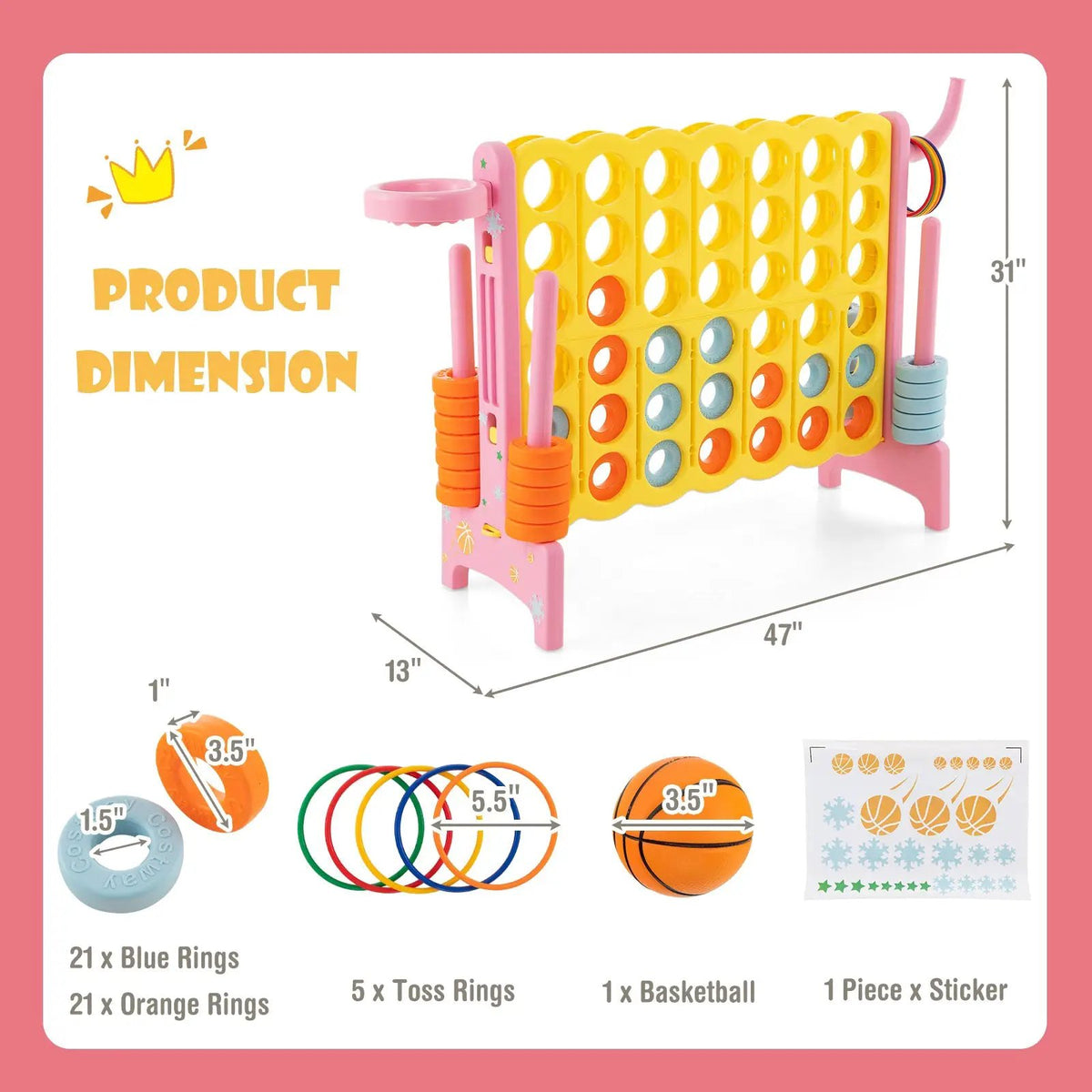 4-in-a-Row Connect Game with Basketball Hoop and Toss Ring by DirectDeals
