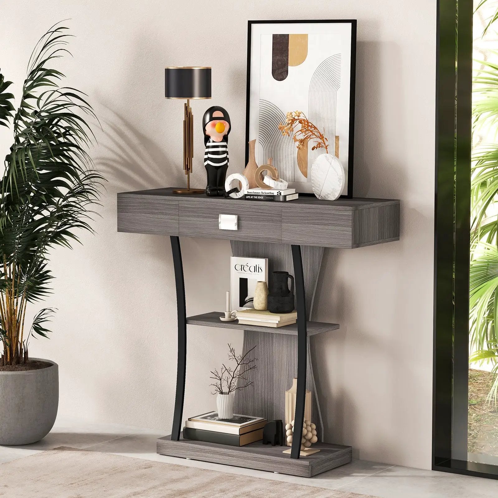 Console Table with Drawer and 2-Tier Shelves for Entryway Living Room by DirectDeals