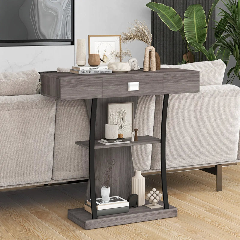 Console Table with Drawer and 2-Tier Shelves for Entryway Living Room by DirectDeals