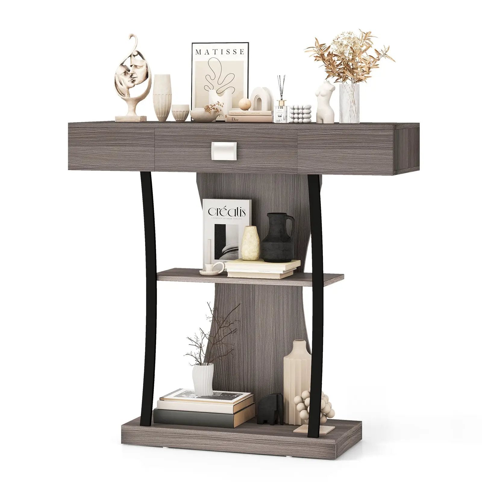 Console Table with Drawer and 2-Tier Shelves for Entryway Living Room by DirectDeals