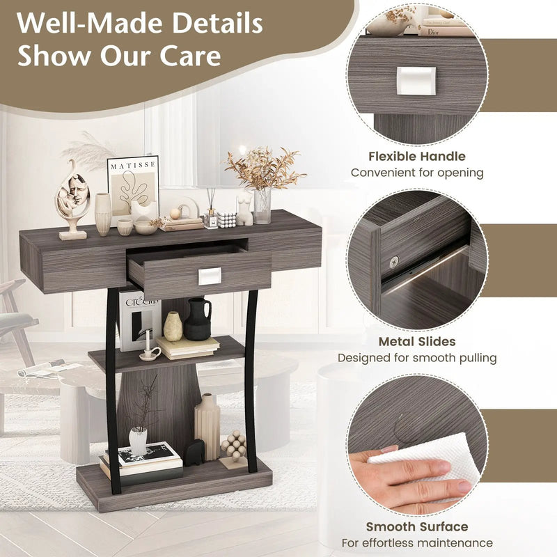 Console Table with Drawer and 2-Tier Shelves for Entryway Living Room by DirectDeals