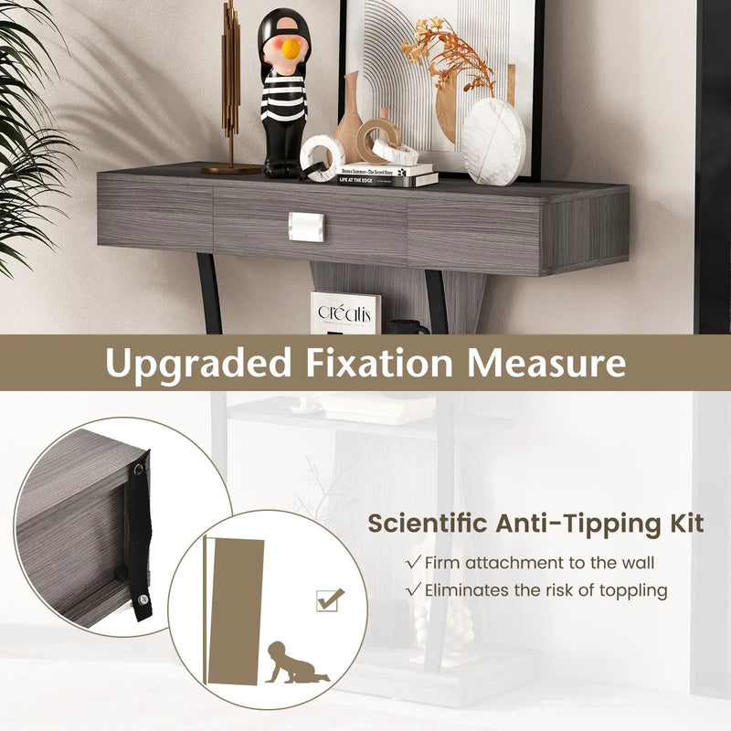 Console Table with Drawer and 2-Tier Shelves for Entryway Living Room by DirectDeals