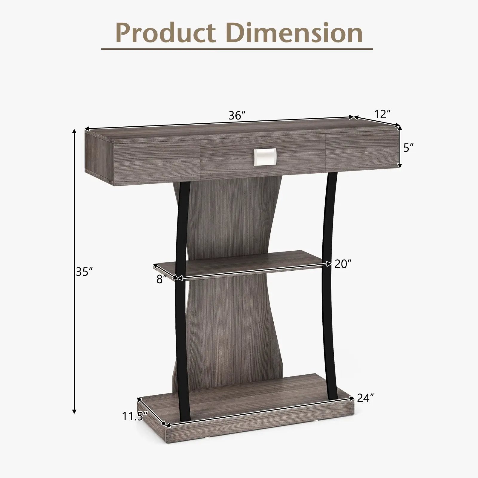 Console Table with Drawer and 2-Tier Shelves for Entryway Living Room by DirectDeals