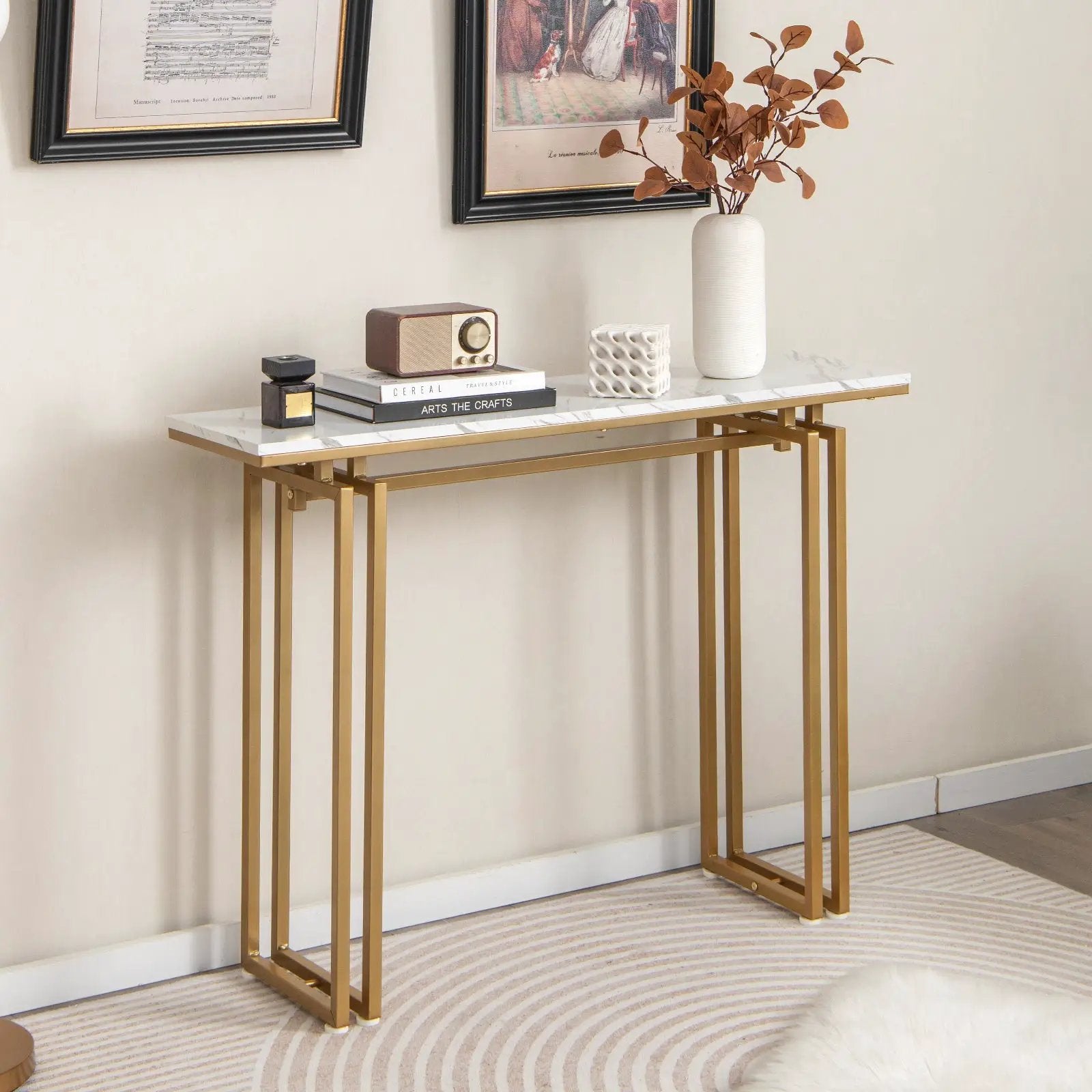 43.5 Inch Console Table with Heavy-duty Metal Frame-Golden by DirectDeals