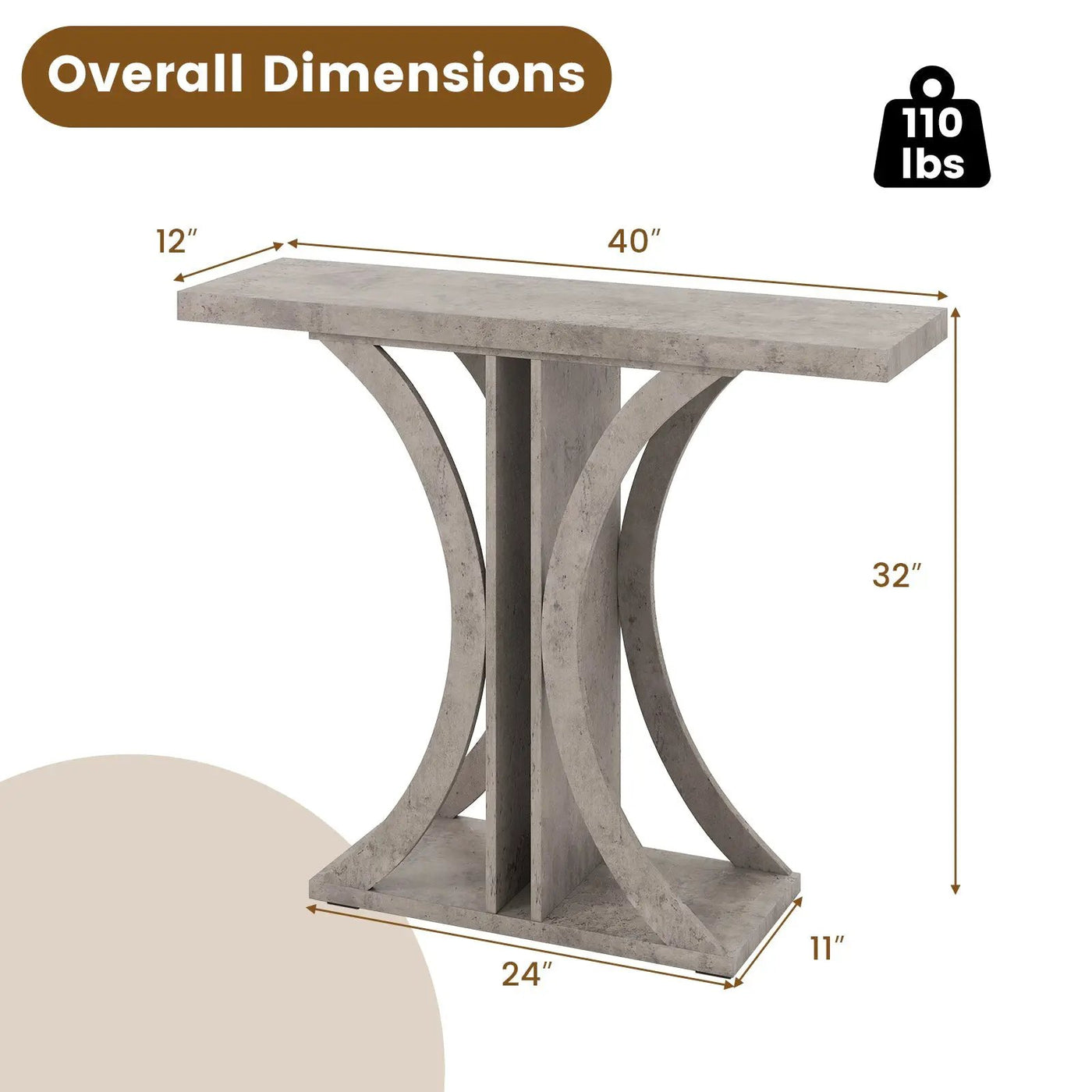 Console Table 39.5 Inch Rectangular Entryway Table with Geometric Frame by DirectDeals
