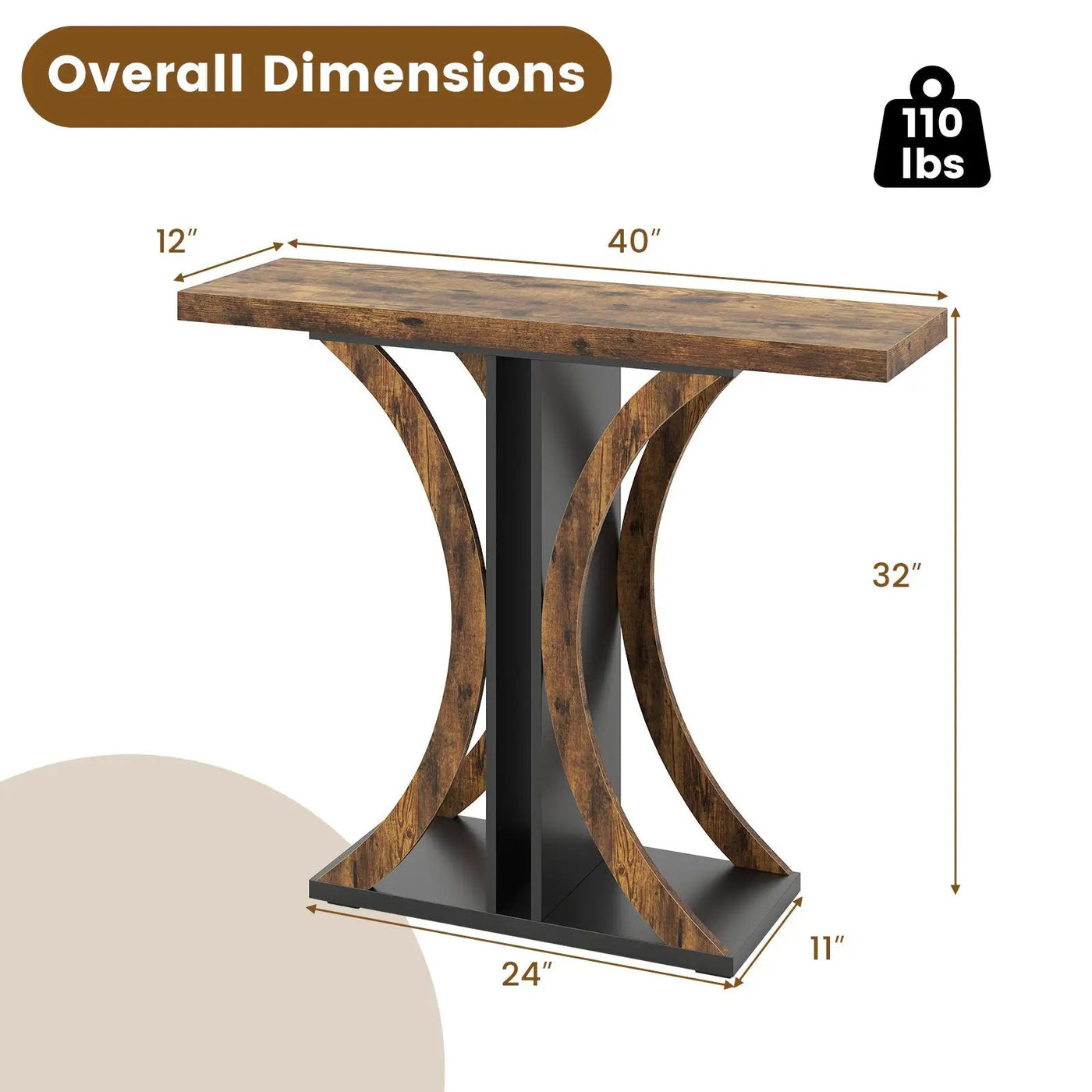 Console Table 39.5 Inch Rectangular Entryway Table with Geometric Frame by DirectDeals