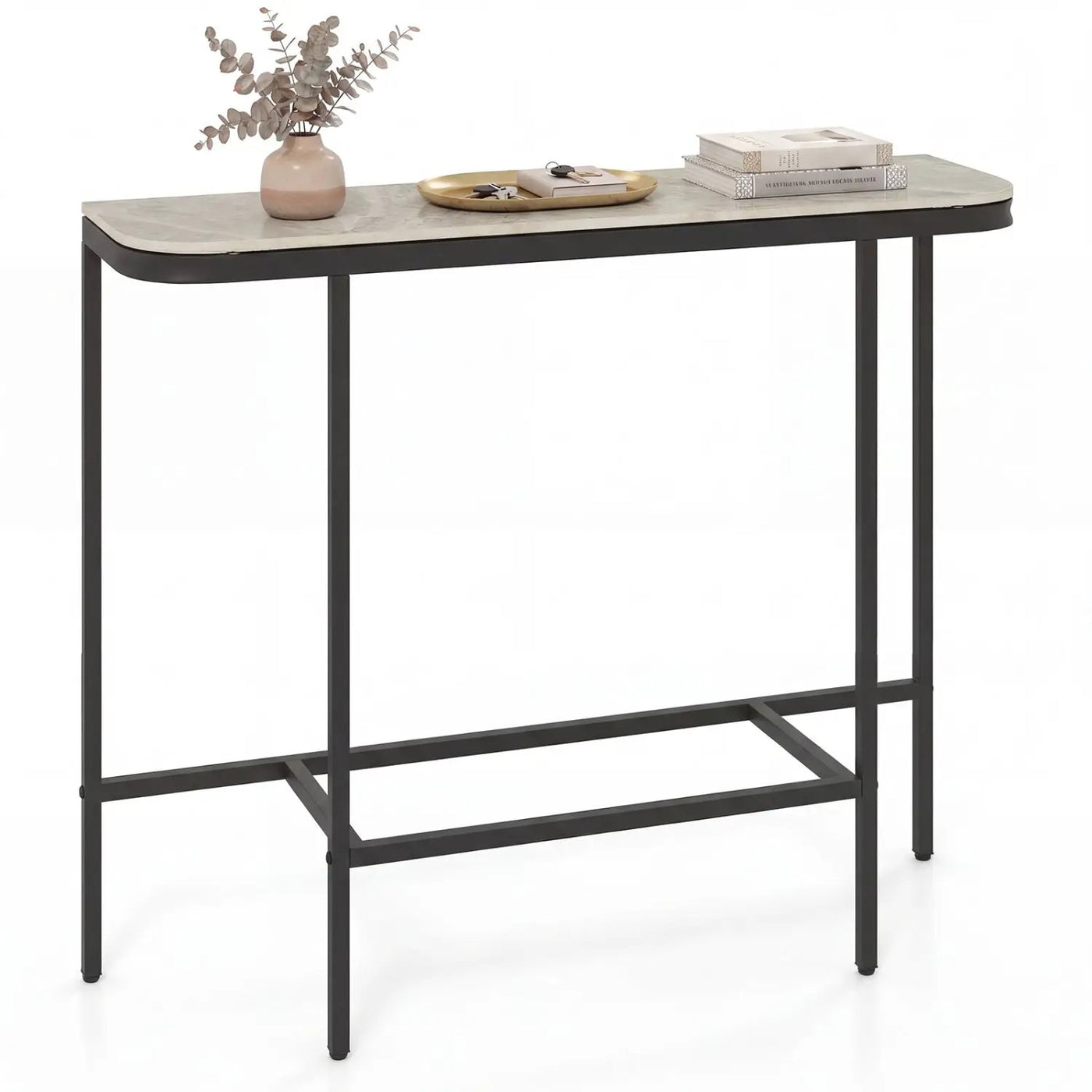 Console Table 44-Inch Entryway Table with Faux Marble Tabletop and Heavy-Duty Metal Frame by DirectDeals