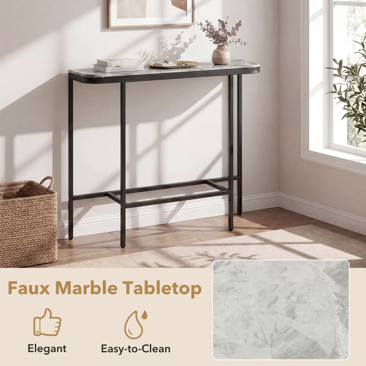 Console Table 44-Inch Entryway Table with Faux Marble Tabletop and Heavy-Duty Metal Frame by DirectDeals