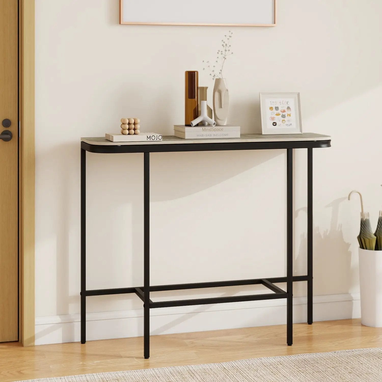 Console Table 44-Inch Entryway Table with Faux Marble Tabletop and Heavy-Duty Metal Frame by DirectDeals