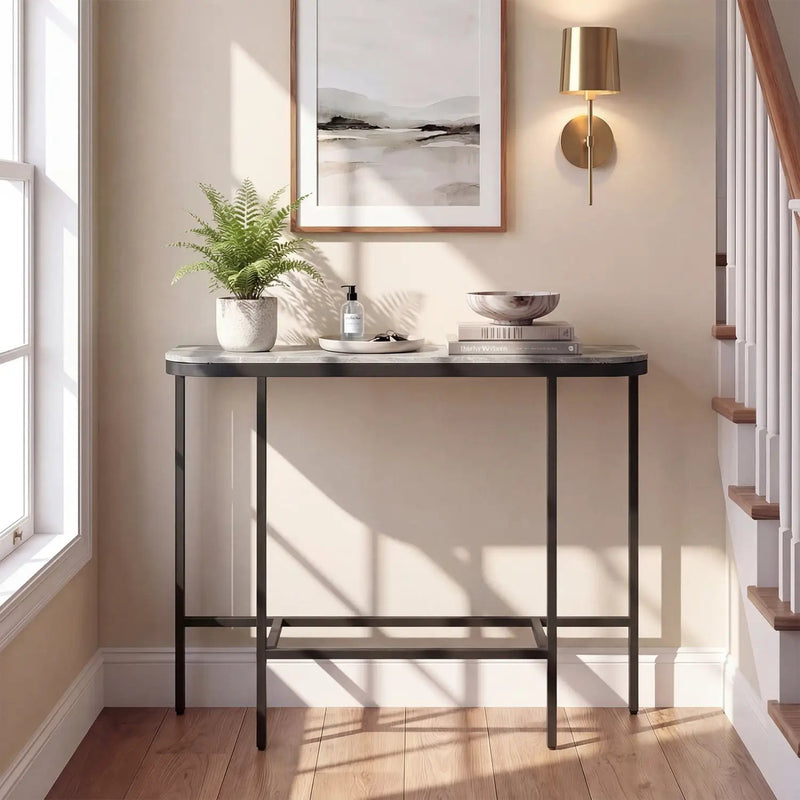 Console Table 44-Inch Entryway Table with Faux Marble Tabletop and Heavy-Duty Metal Frame by DirectDeals
