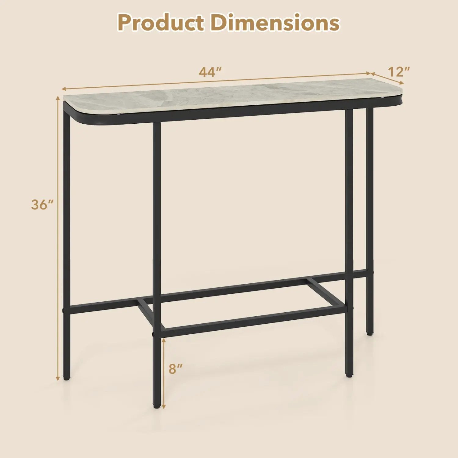 Console Table 44-Inch Entryway Table with Faux Marble Tabletop and Heavy-Duty Metal Frame by DirectDeals