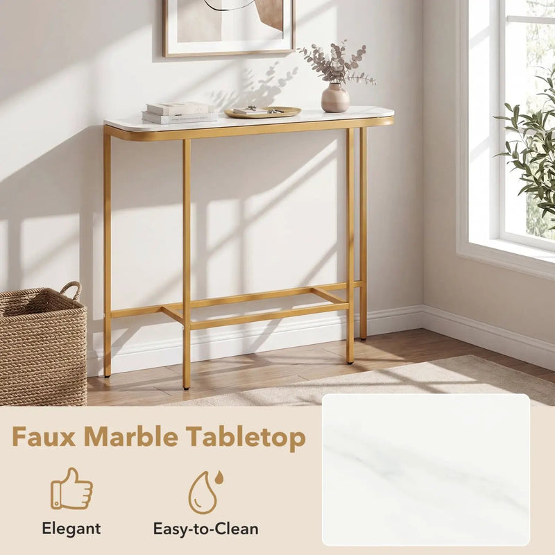 Console Table 44-Inch Entryway Table with Faux Marble Tabletop and Heavy-Duty Metal Frame by DirectDeals