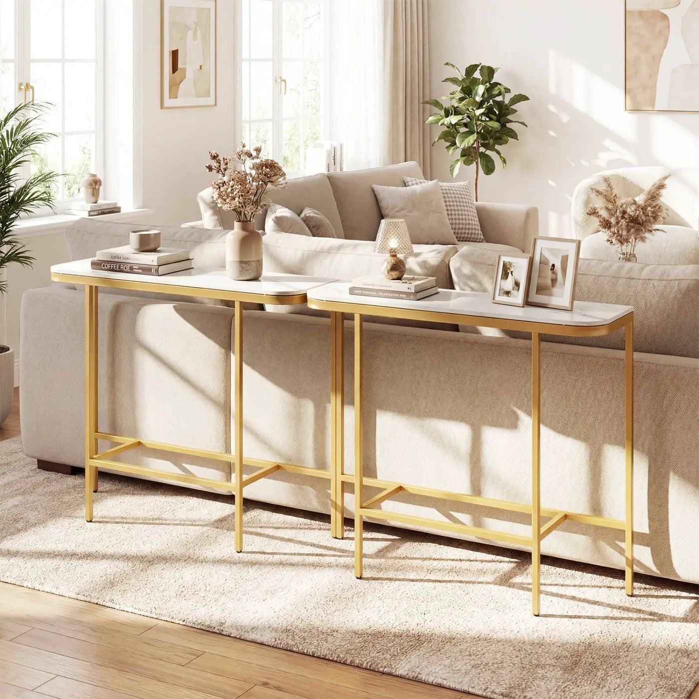 Console Table 44-Inch Entryway Table with Faux Marble Tabletop and Heavy-Duty Metal Frame by DirectDeals