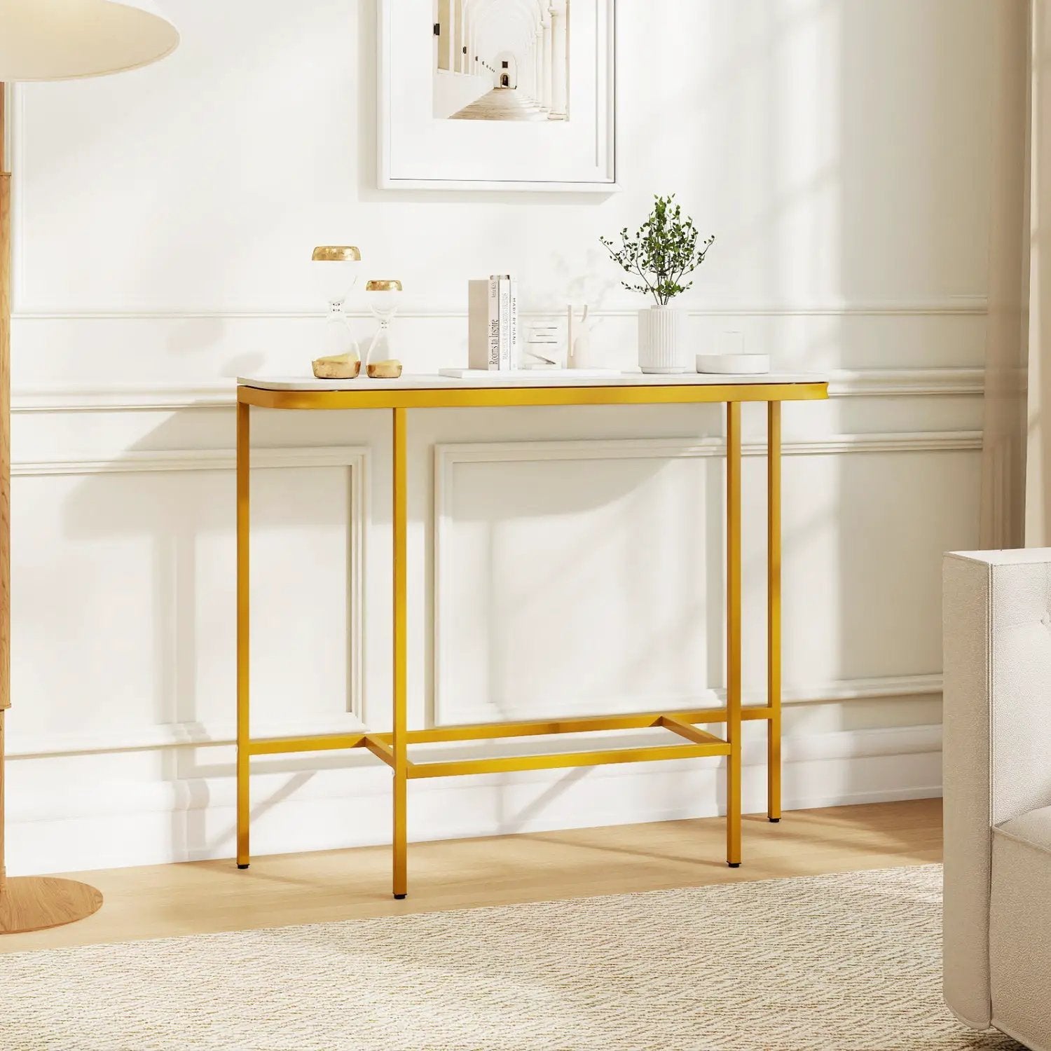 Console Table 44-Inch Entryway Table with Faux Marble Tabletop and Heavy-Duty Metal Frame by DirectDeals