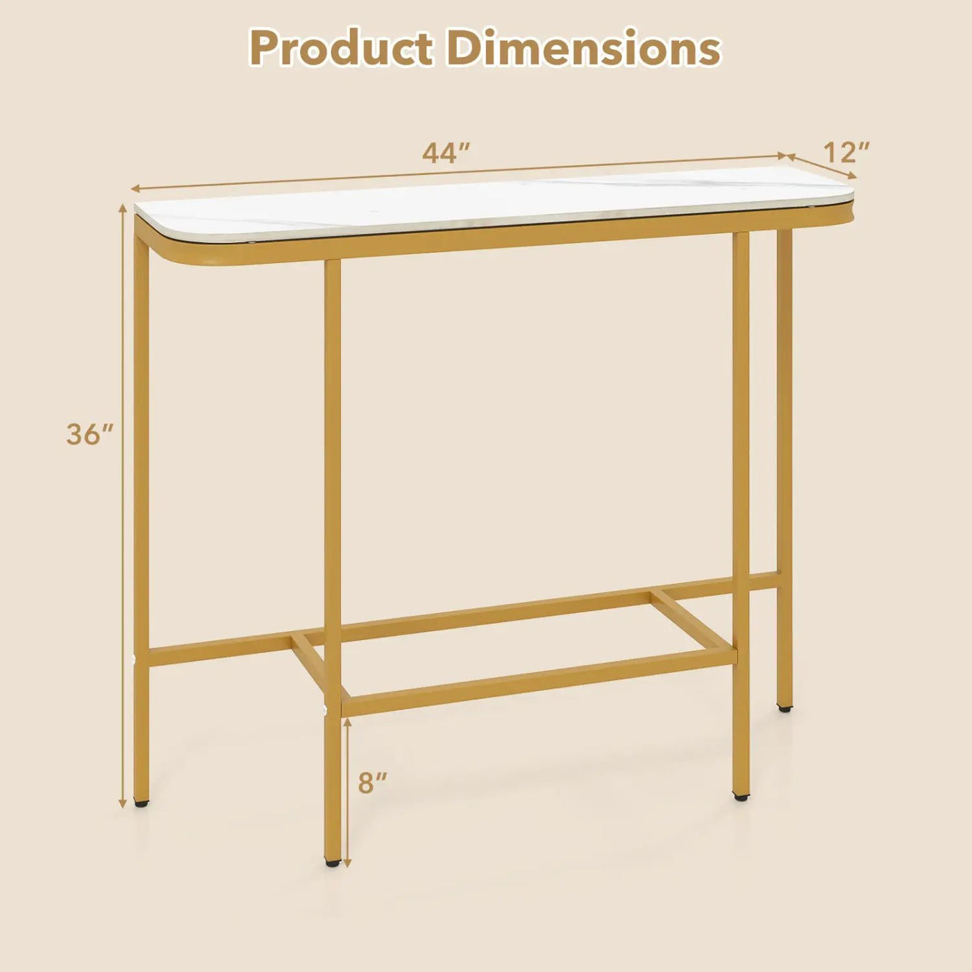 Console Table 44-Inch Entryway Table with Faux Marble Tabletop and Heavy-Duty Metal Frame by DirectDeals