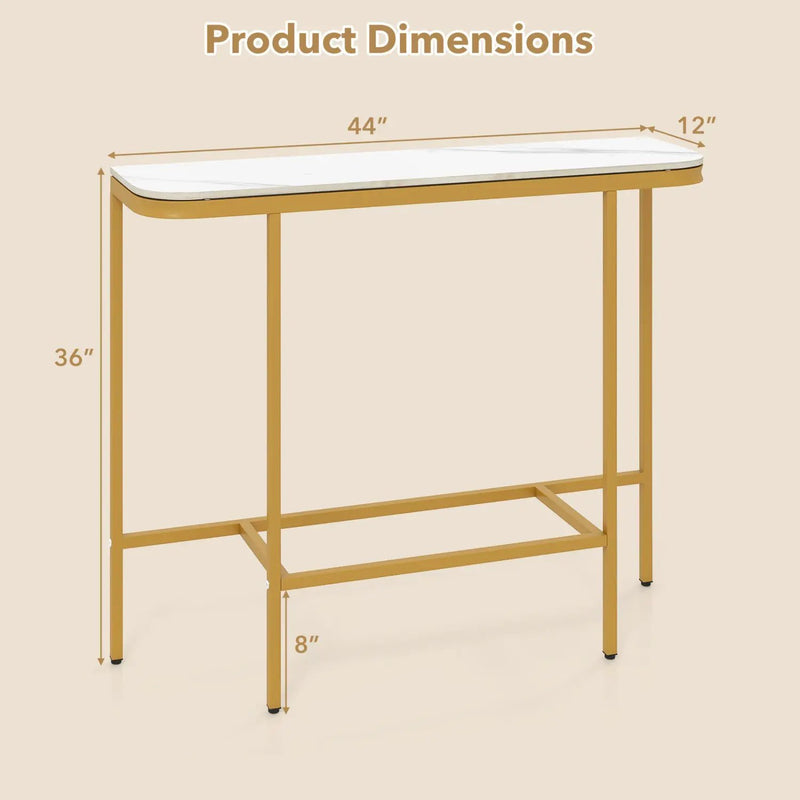 Console Table 44-Inch Entryway Table with Faux Marble Tabletop and Heavy-Duty Metal Frame by DirectDeals