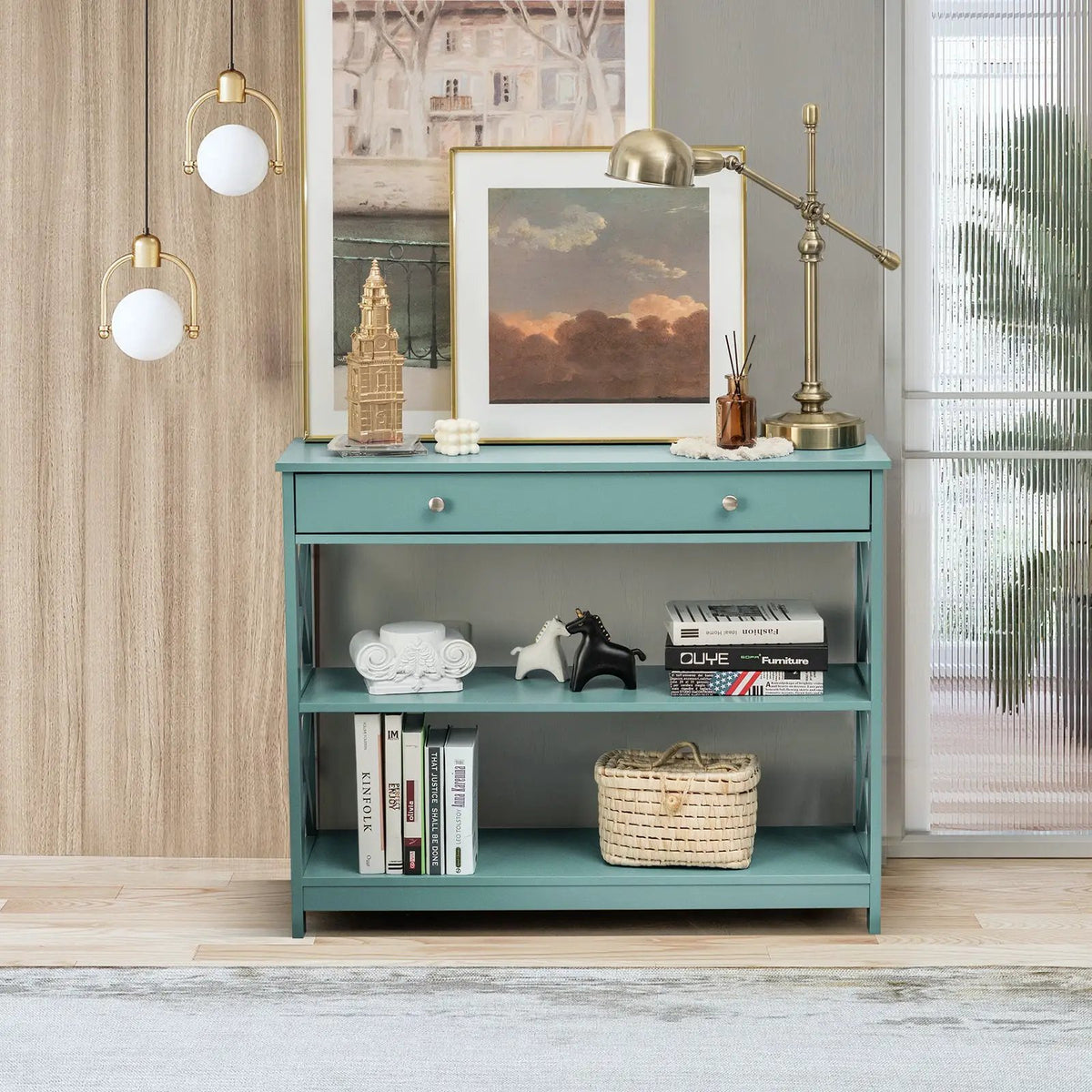 Console Table 3-Tier with Drawer and Storage Shelves by DirectDeals