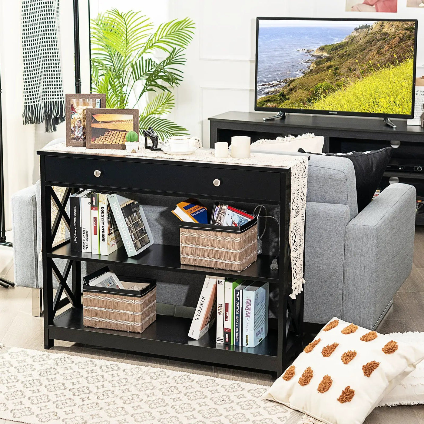 Console Table 3-Tier with Drawer and Storage Shelves by DirectDeals