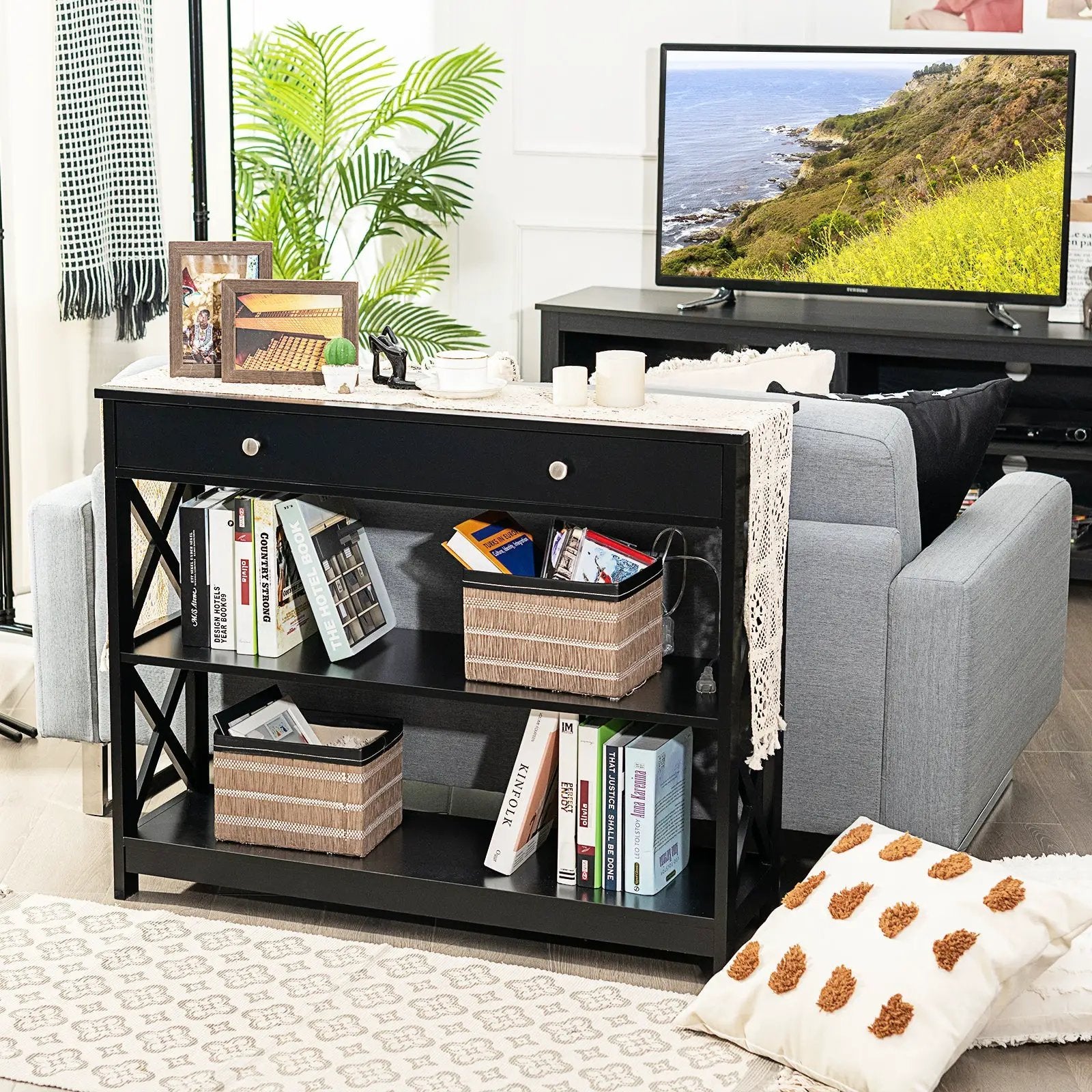 Console Table 3-Tier with Drawer and Storage Shelves by DirectDeals