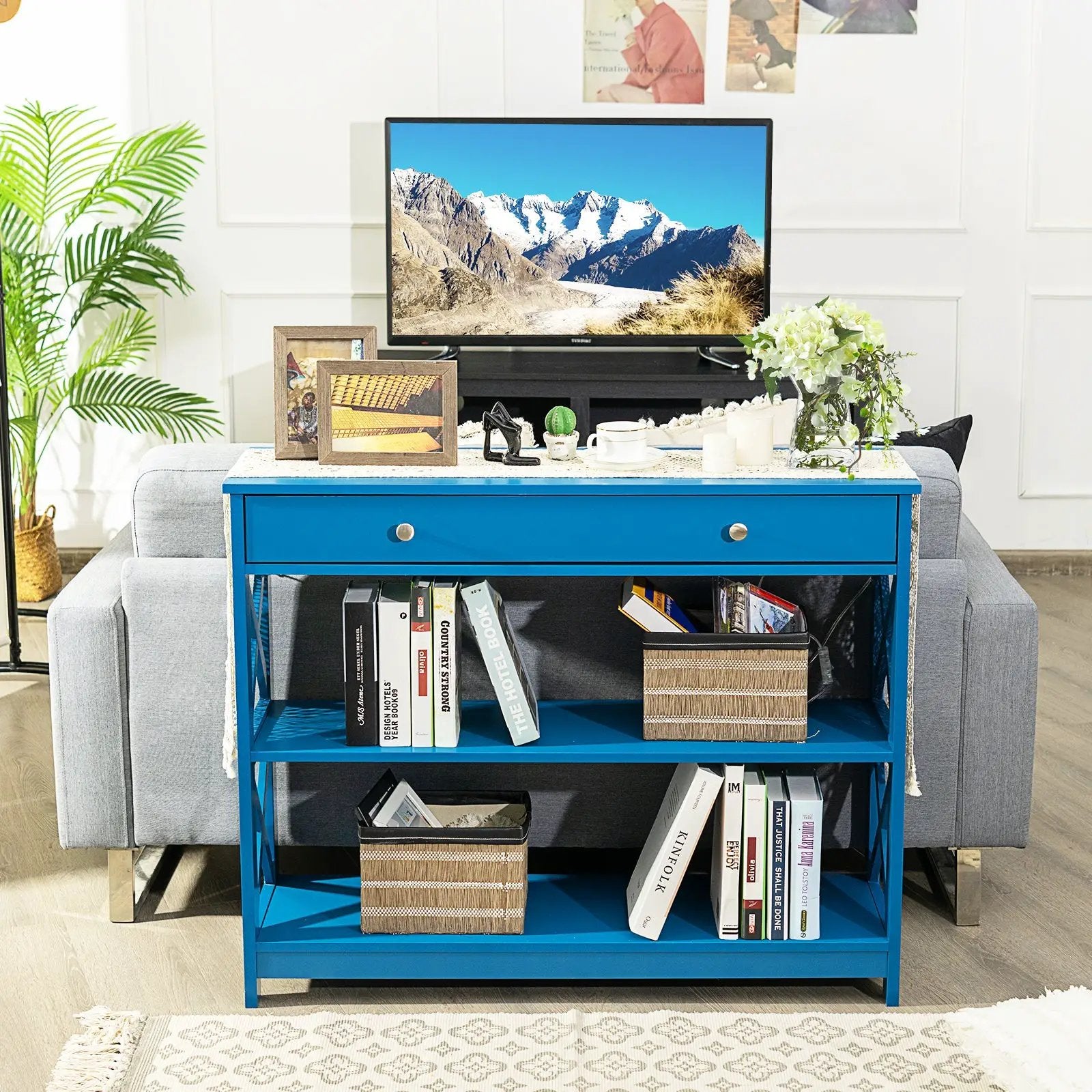 Console Table 3-Tier with Drawer and Storage Shelves by DirectDeals