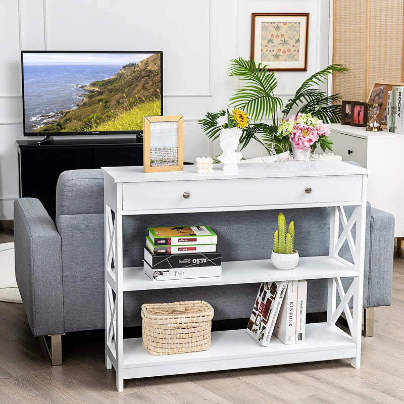 Console Table 3-Tier with Drawer and Storage Shelves by DirectDeals
