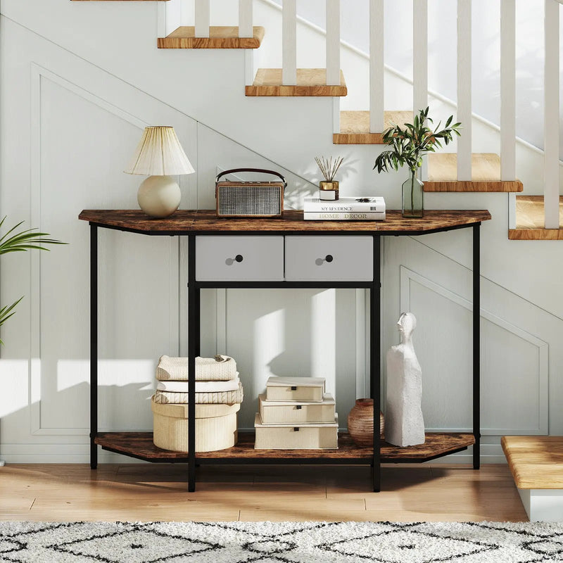 Console Table with 2 Drawers and Open Storage Shelf-Rustic Brown by DirectDeals