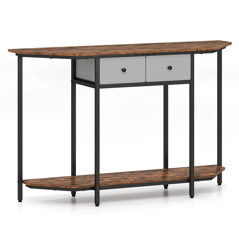 Console Table with 2 Drawers and Open Storage Shelf-Rustic Brown by DirectDeals
