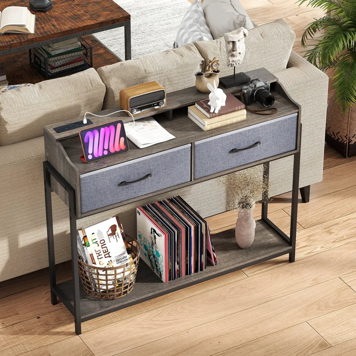 Console Table with Charging Station & 2 Drawers 110cm by DirectDeals