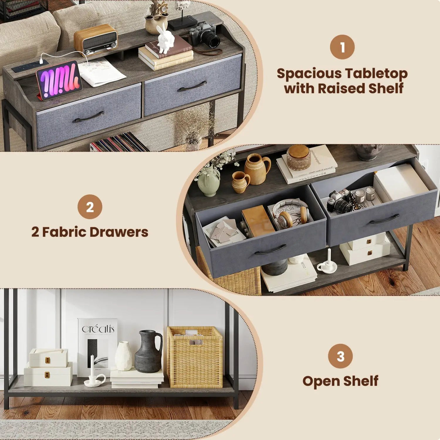 Console Table with Charging Station & 2 Drawers 110cm by DirectDeals