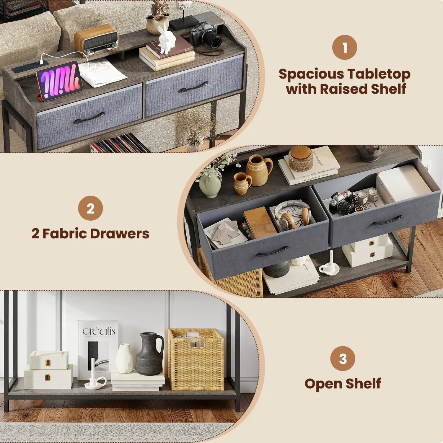 Console Table with Charging Station & 2 Drawers 110cm by DirectDeals