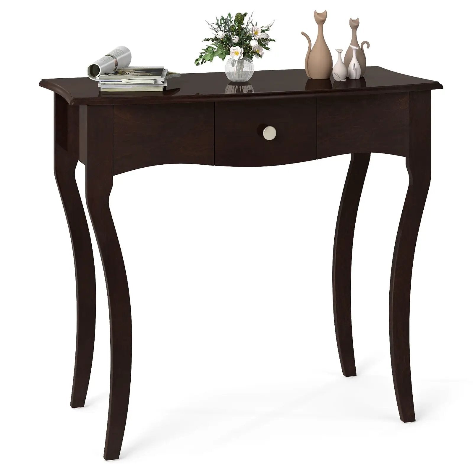 Console Table with Drawer and Solid Wood Frame-Espresso by DirectDeals