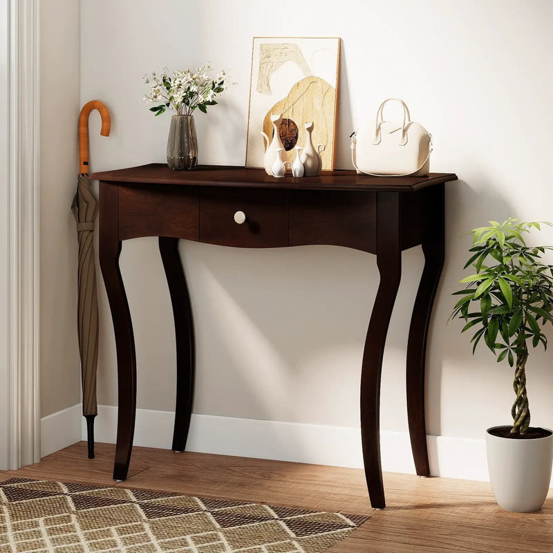 Console Table with Drawer and Solid Wood Frame-Espresso by DirectDeals