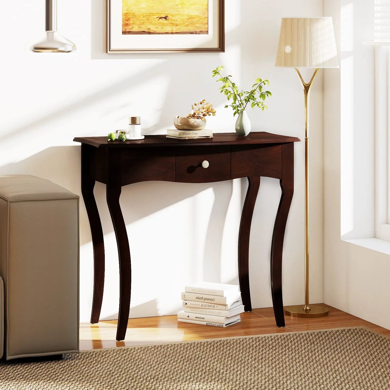 Console Table with Drawer and Solid Wood Frame-Espresso by DirectDeals
