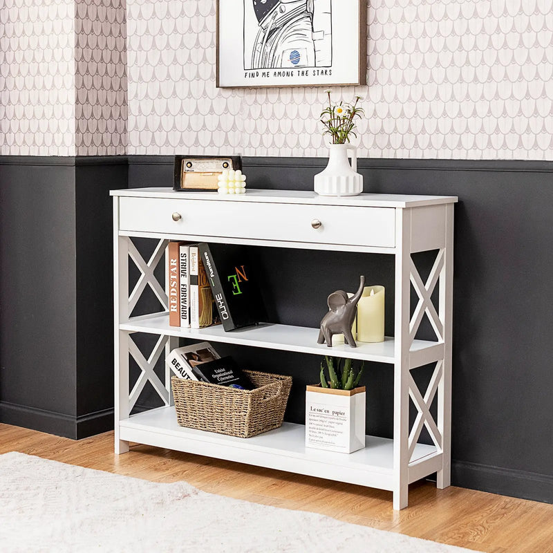 Console Table 3-Tier with Drawer and Storage Shelves by DirectDeals