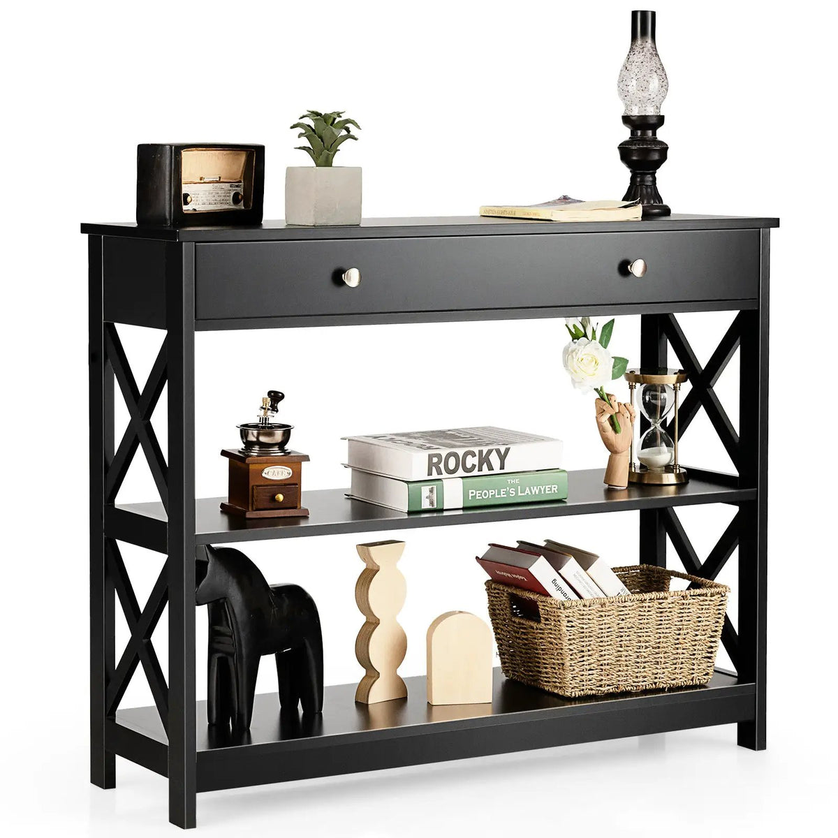 Console Table 3-Tier with Drawer and Storage Shelves by DirectDeals