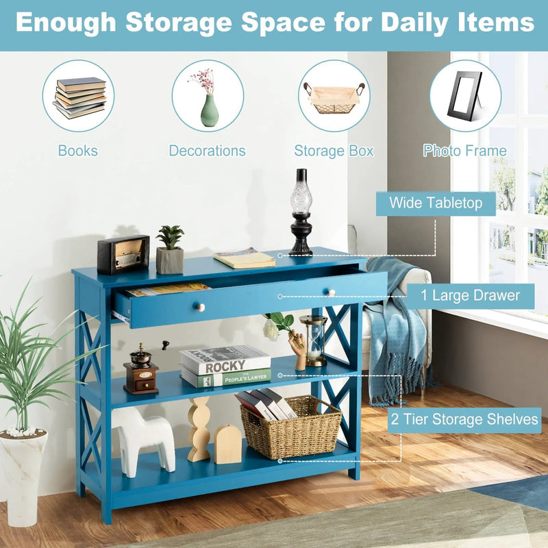 Console Table 3-Tier with Drawer and Storage Shelves by DirectDeals