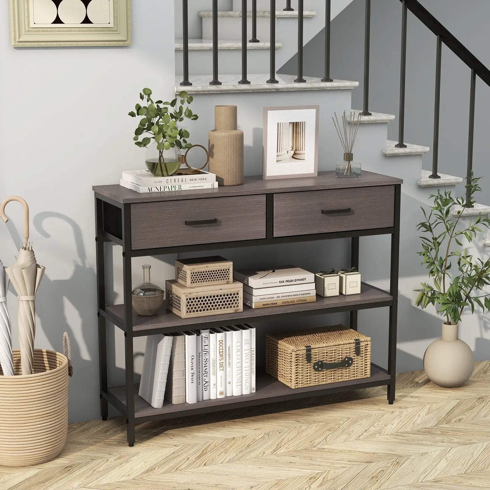 Console Table with Folding Fabric Drawers for Entryway by DirectDeals