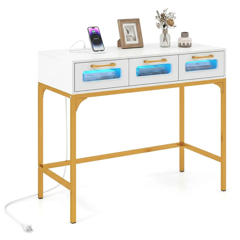 Console Table with LED Lighting and Charging Station for Living Room and Hallway by DirectDeals