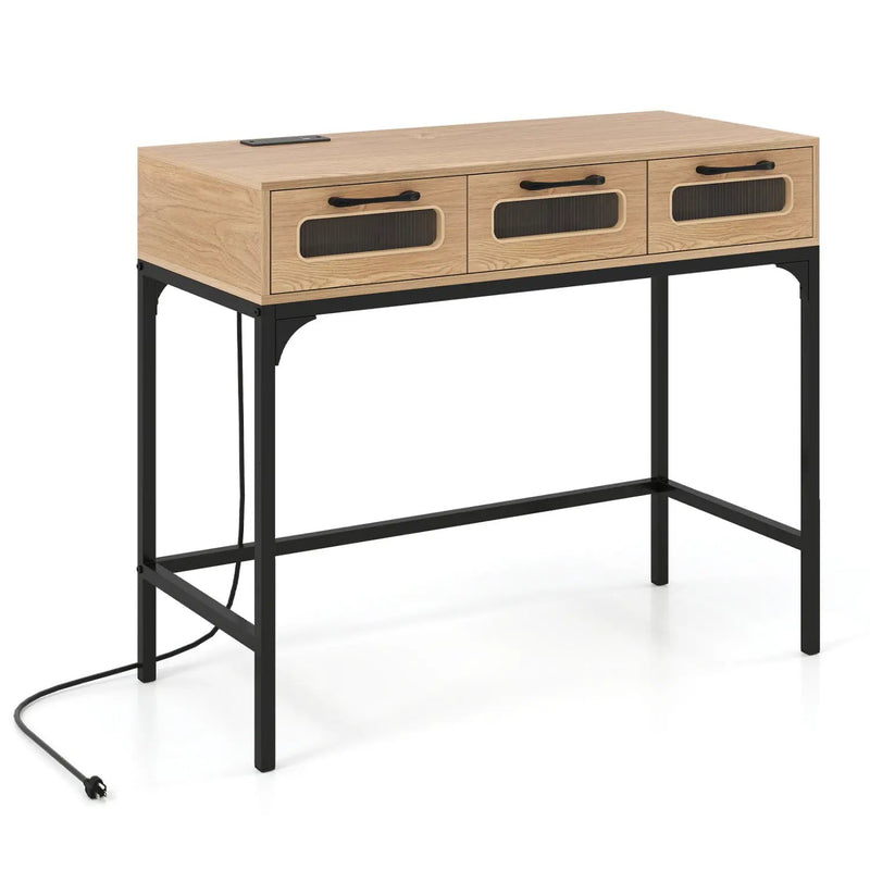 Console Table with LED Lighting and Charging Station for Living Room and Hallway by DirectDeals