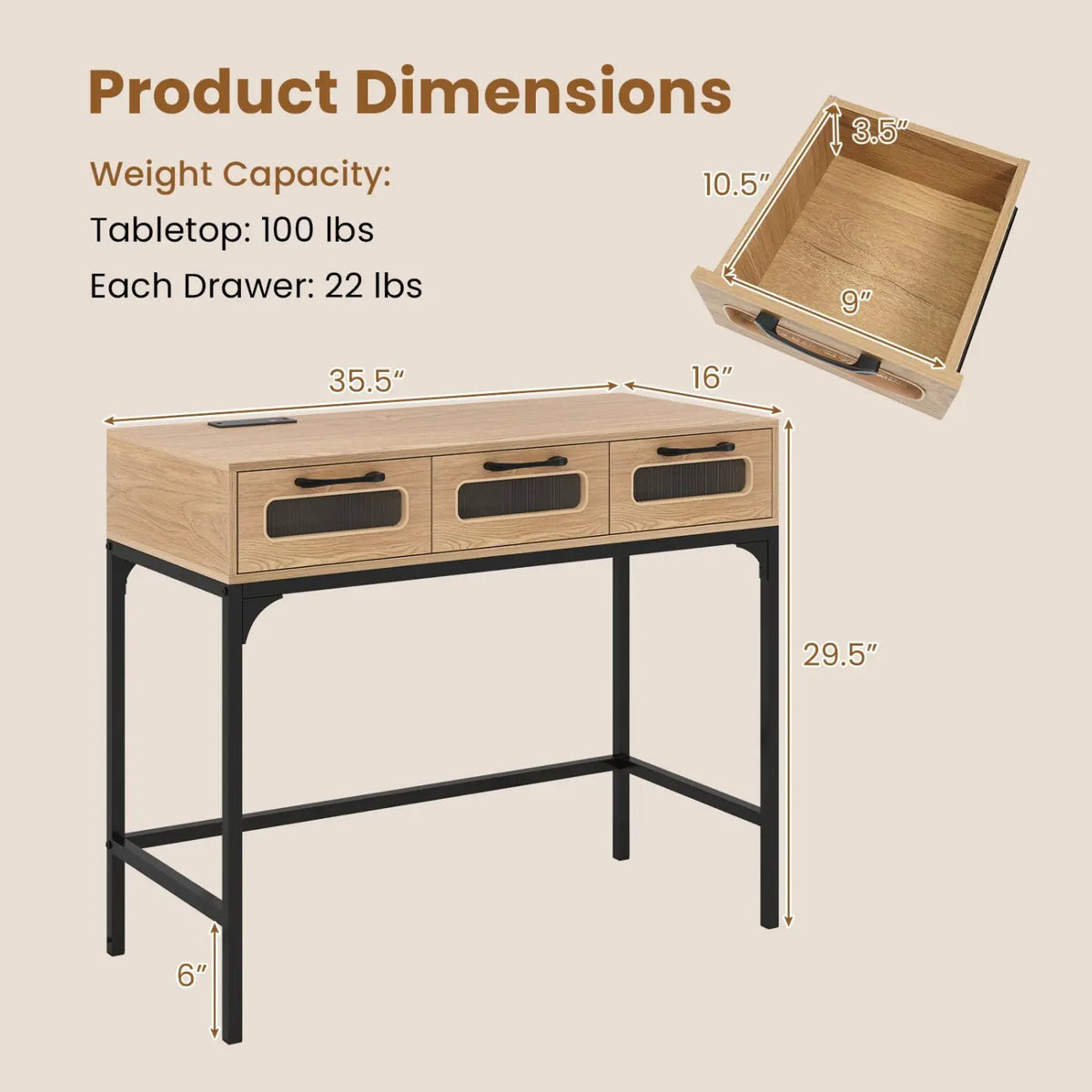 Console Table with LED Lighting and Charging Station for Living Room and Hallway by DirectDeals
