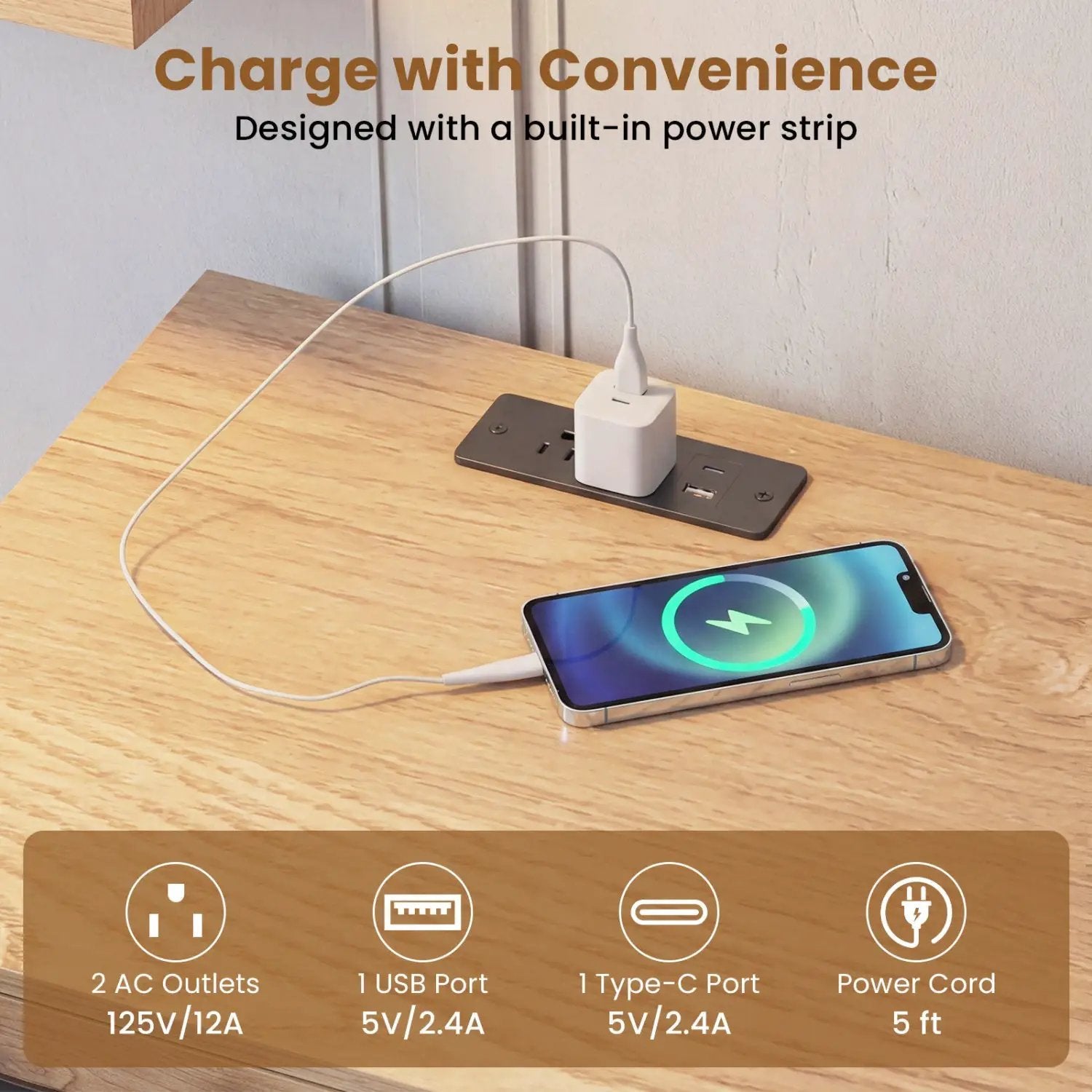Console Table with LED Lighting and Charging Station for Living Room and Hallway by DirectDeals