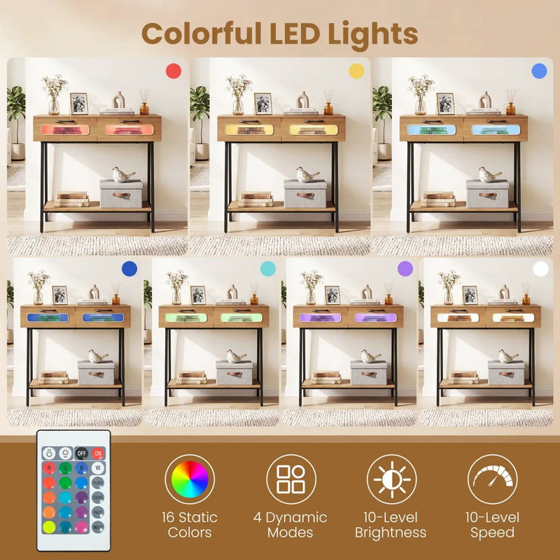 Console Table with LED Lights and Open Shelf - Natural by DirectDeals