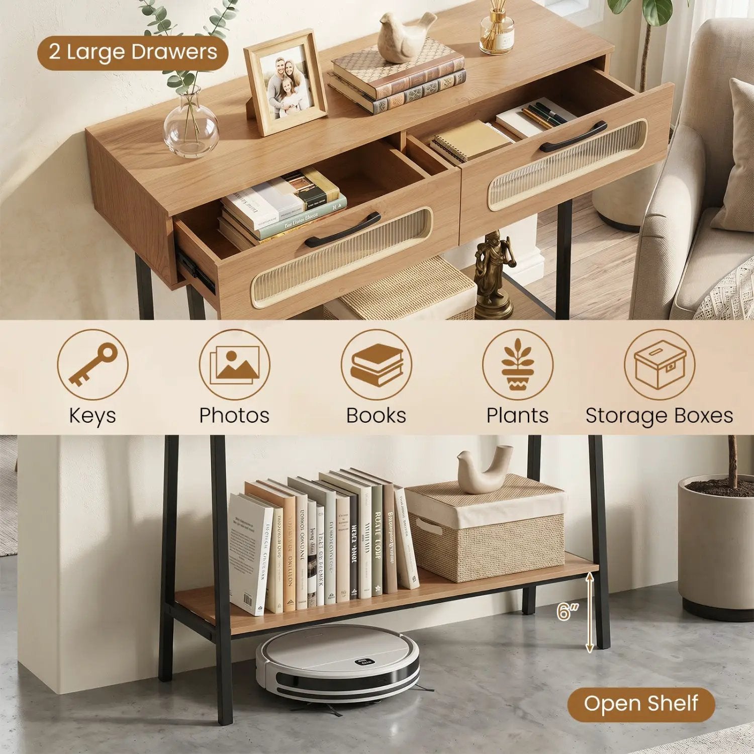 Console Table with LED Lights and Open Shelf - Natural by DirectDeals