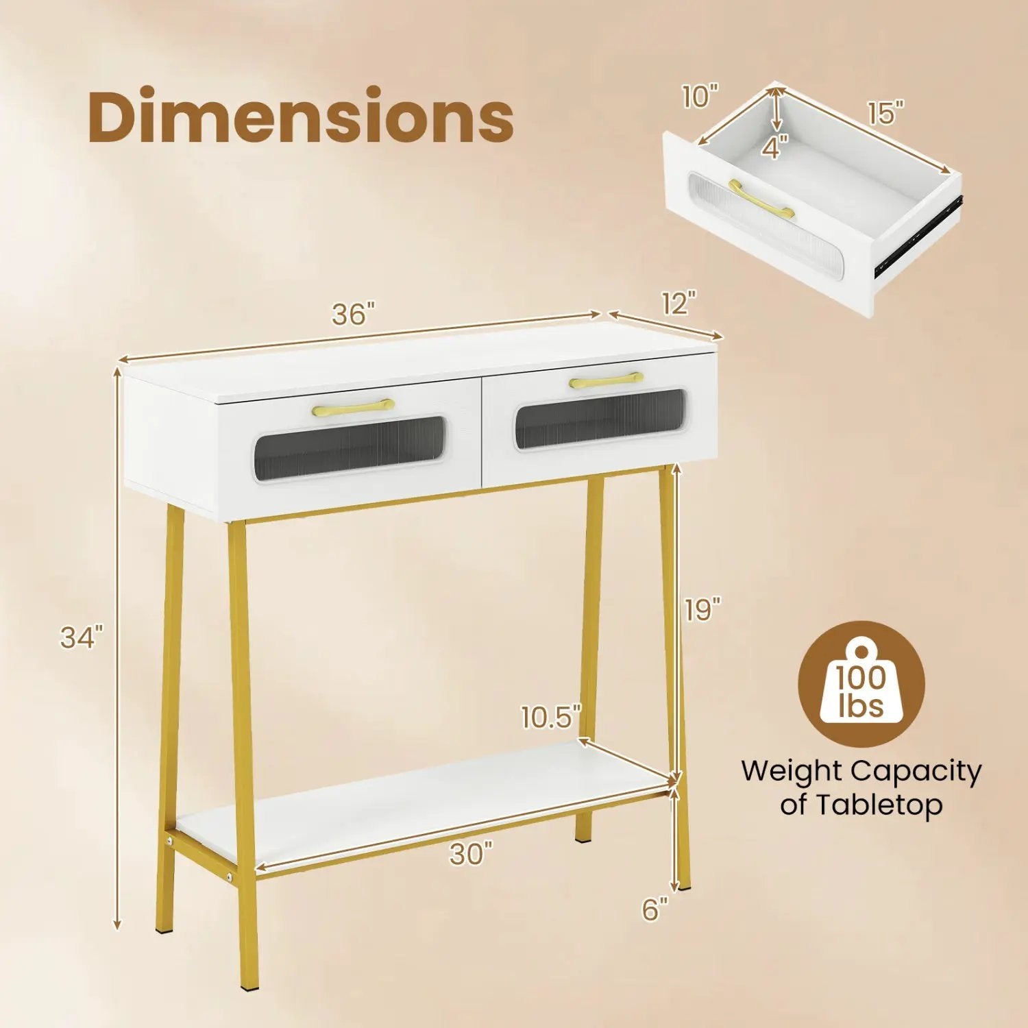 Console Table with LED Lights and Open Shelf - White & Gold by DirectDeals