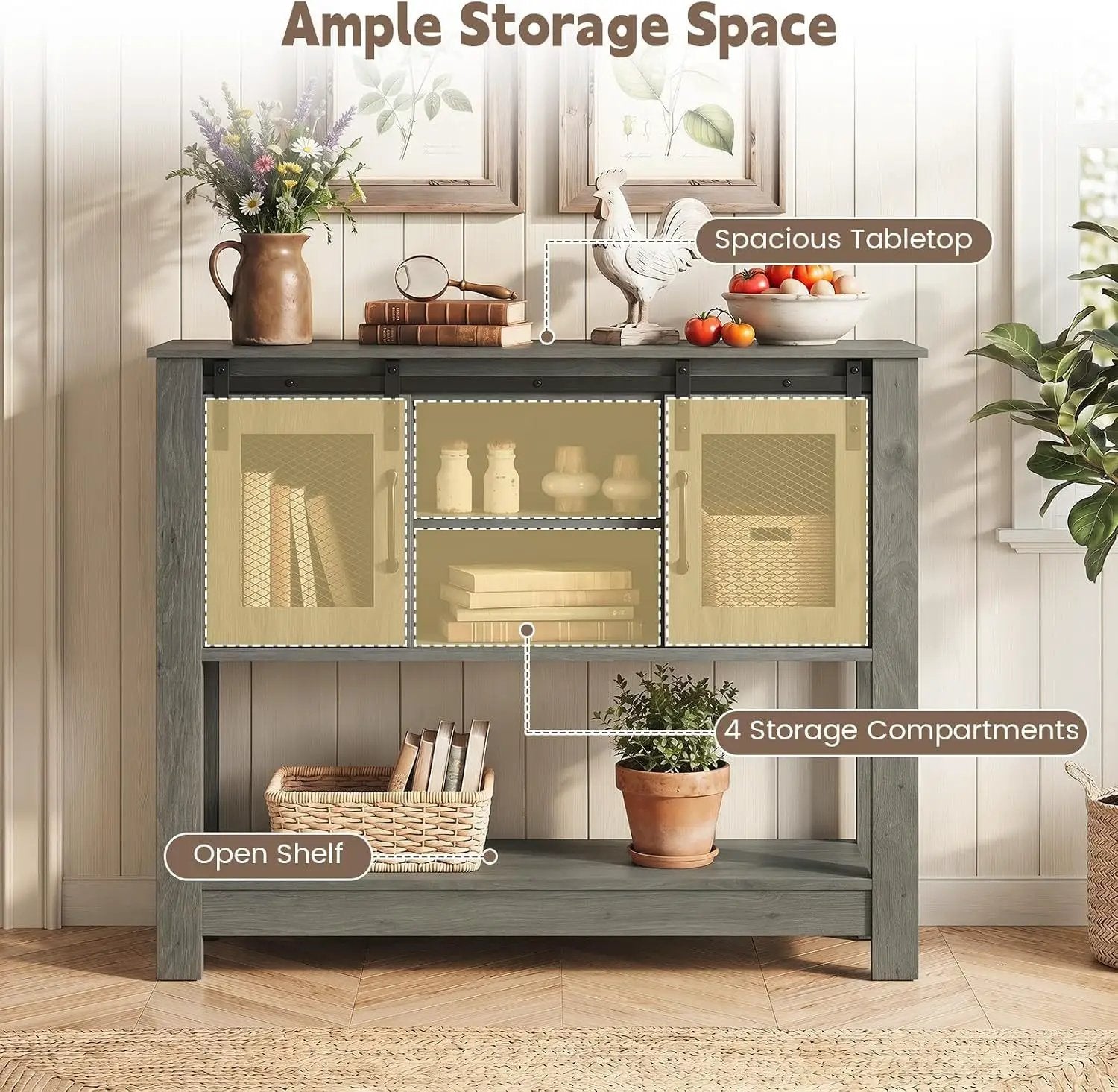 Console Table with Sliding Barn Doors and Storage - Gray by DirectDeals