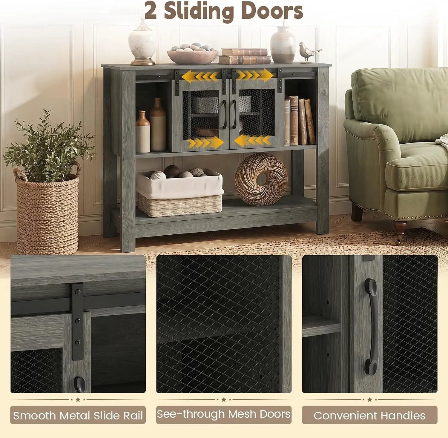 Console Table with Sliding Barn Doors and Storage - Gray by DirectDeals