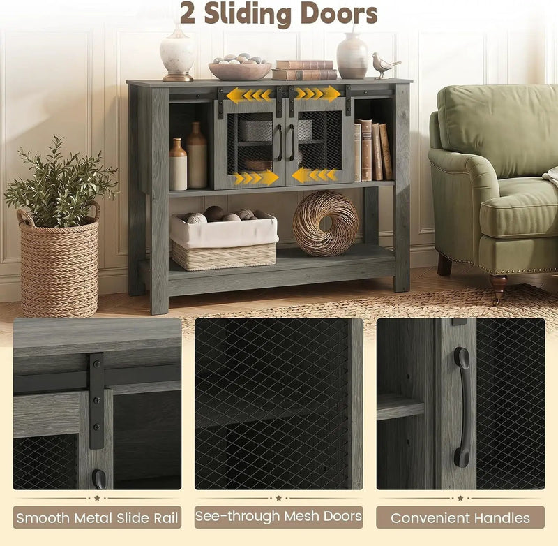 Console Table with Sliding Barn Doors and Storage - Gray by DirectDeals