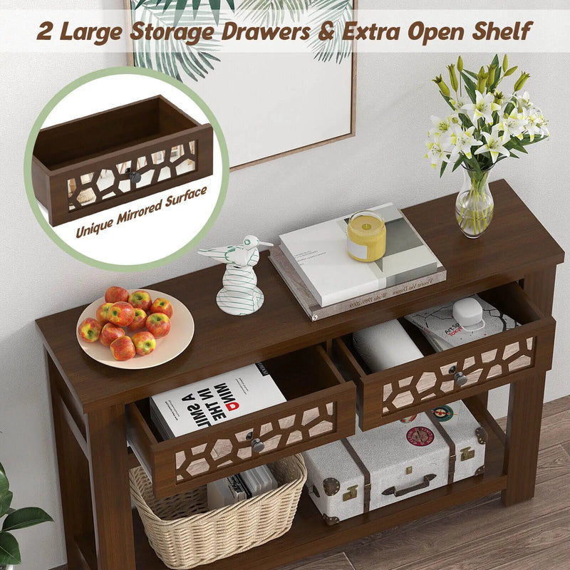 2-Tier Console Table with Drawers and Open Storage Shelf by DirectDeals