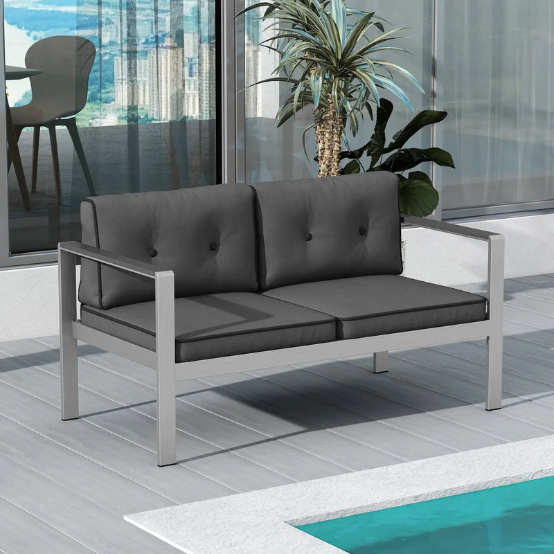 Contemporary 2-Person Sofa Chair with WPC Armrests for Balcony Backyard Porch by DirectDeals